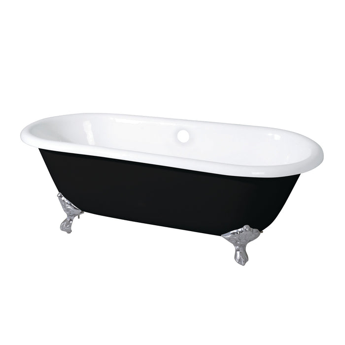 Aqua Eden VBTND663013NB8 66-Inch Cast Iron Double Ended Clawfoot Tub (No Faucet Drillings), Black/White/Brushed Nickel