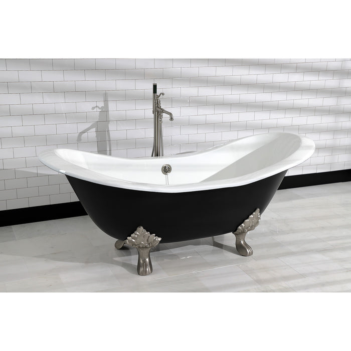 Aqua Eden VBTND7231NC8 72-Inch Cast Iron Double Slipper Clawfoot Tub (No Faucet Drillings), Black/White/Brushed Nickel