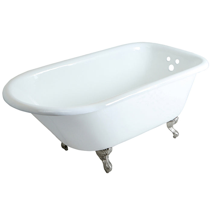 Aqua Eden VCT3D483018NT8 48-Inch Cast Iron Roll Top Clawfoot Tub with 3-3/8 Inch Wall Drillings, White/Brushed Nickel
