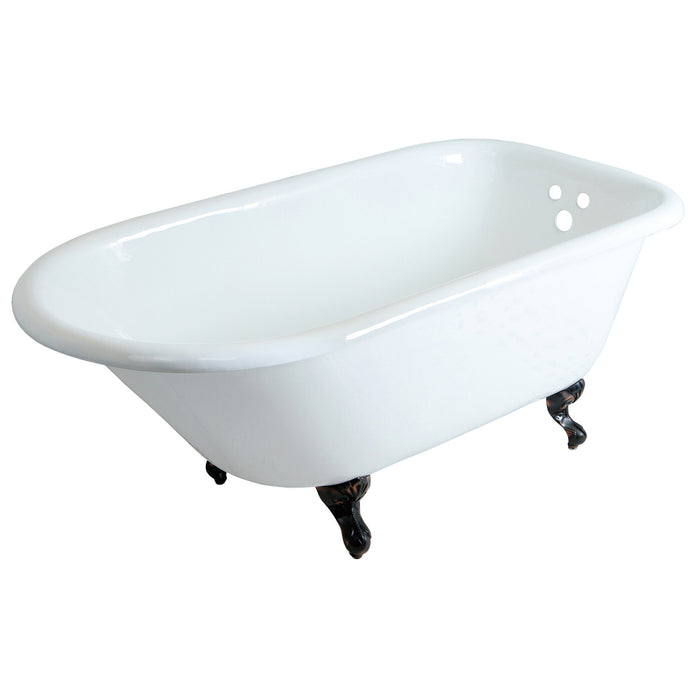 Aqua Eden VCT3D603019NT5 60-Inch Cast Iron Roll Top Clawfoot Tub with 3-3/8 Inch Wall Drillings, White/Oil Rubbed Bronze