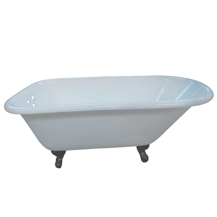 Aqua Eden VCT3D663019NT5 66-Inch Cast Iron Roll Top Clawfoot Tub with 3-3/8 Inch Wall Drillings, White/Oil Rubbed Bronze