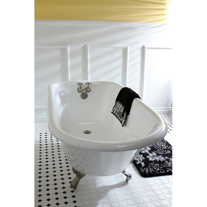 Aqua Eden VCT3D663019NT8 66-Inch Cast Iron Roll Top Clawfoot Tub with 3-3/8 Inch Wall Drillings, White/Brushed Nickel