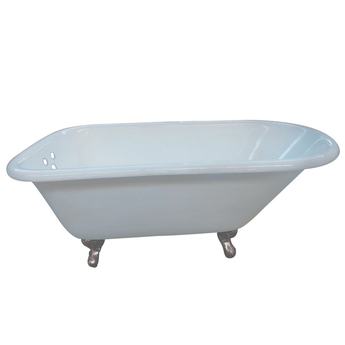 Aqua Eden VCT3D663019NT8 66-Inch Cast Iron Roll Top Clawfoot Tub with 3-3/8 Inch Wall Drillings, White/Brushed Nickel
