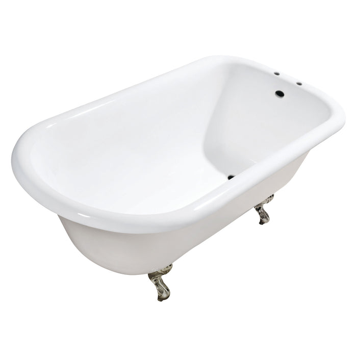 Aqua Eden VCT7D483117W8 48-Inch Cast Iron Roll Top Clawfoot Tub with 7-Inch Faucet Drillings, White/Brushed Nickel