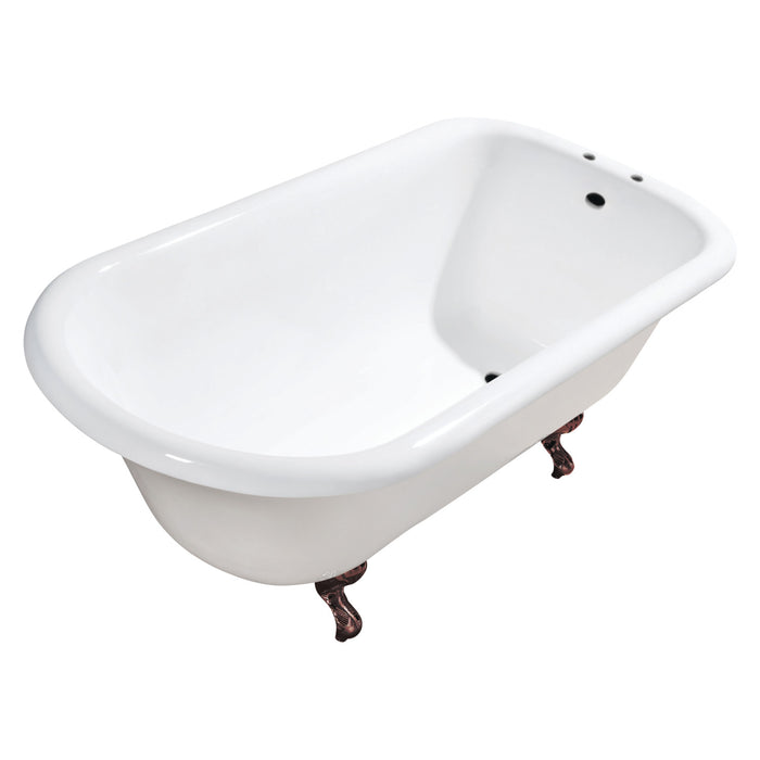 Aqua Eden VCT7D543019W5 54-Inch Cast Iron Roll Top Clawfoot Tub with 7-Inch Faucet Drillings, White/Oil Rubbed Bronze