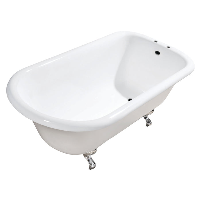Aqua Eden VCT7D543019W6 54-Inch Cast Iron Roll Top Clawfoot Tub with 7-Inch Faucet Drillings, White/Polished Nickel