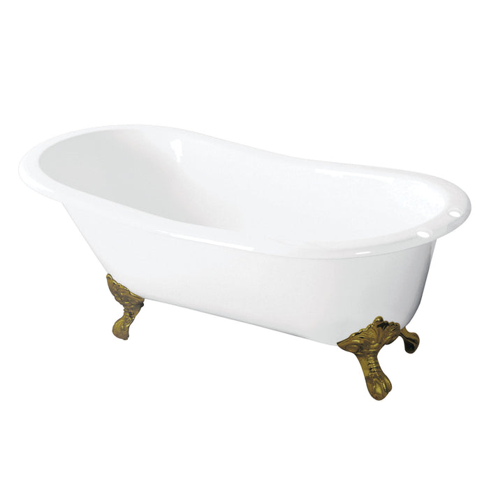 Tazatina VCT7D5431B2 54-Inch Cast Iron Single Slipper Clawfoot Tub with 7-Inch Faucet Drillings, White/Polished Brass