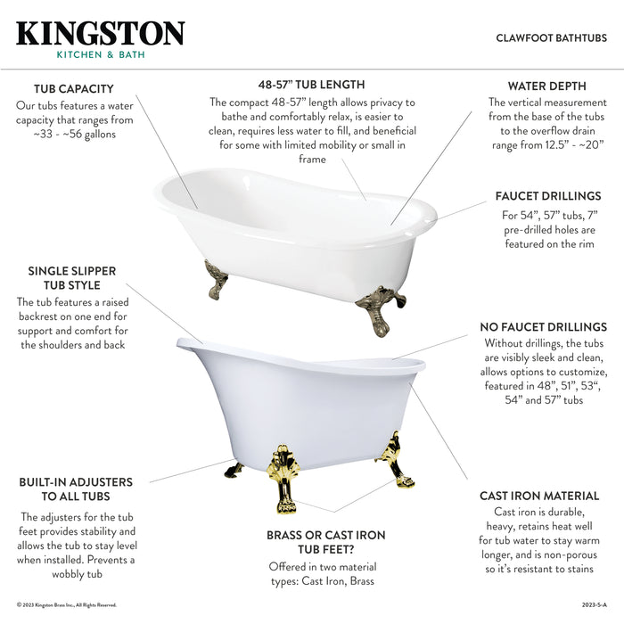 Kingston Brass Tazatina VCT7D5431B5 54-Inch Cast Iron Single Slipper Clawfoot  Tub wit