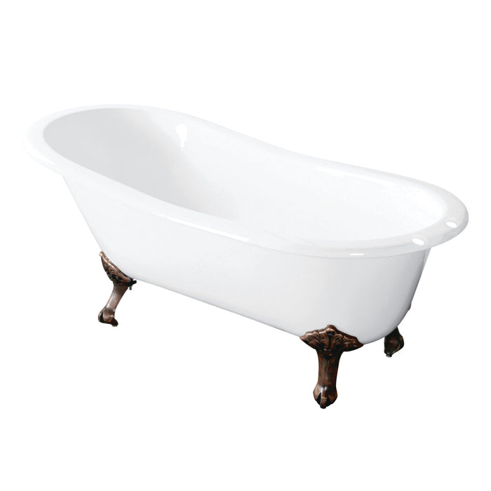 Tazatina VCT7D5431B6 54-Inch Cast Iron Single Slipper Clawfoot Tub with 7-Inch Faucet Drillings, White/Naples Bronze