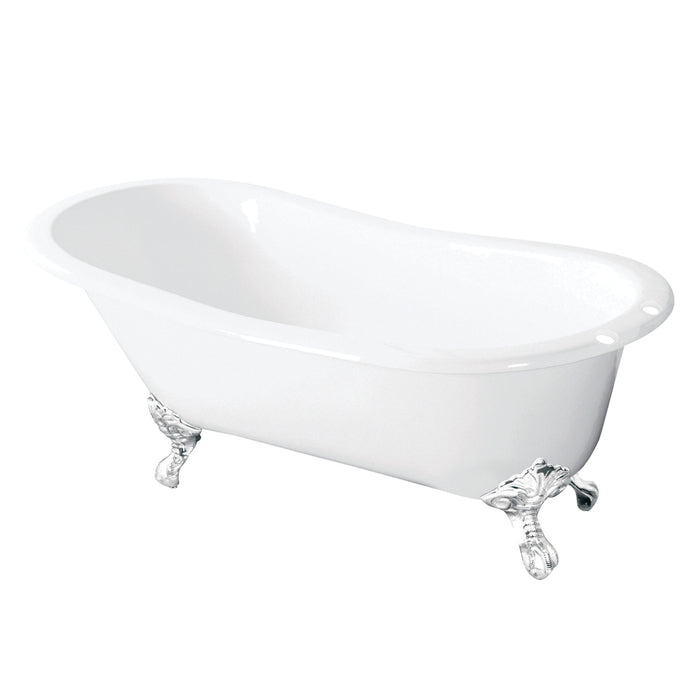 Tazatina VCT7D5431BW 54-Inch Cast Iron Single Slipper Clawfoot Tub with 7-Inch Faucet Drillings, White/White