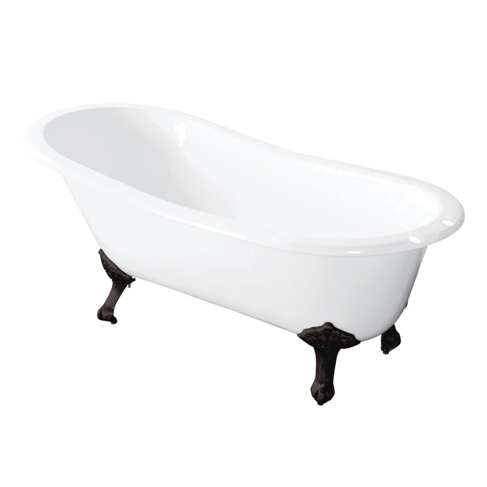 Tazatina VCT7D5731B0 57-Inch Cast Iron Single Slipper Clawfoot Tub with 7-Inch Faucet Drillings, White/Matte Black
