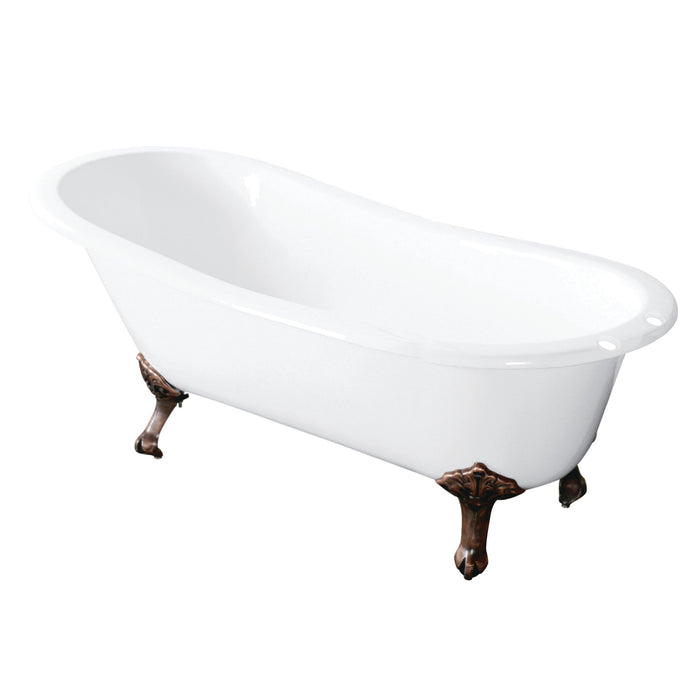 Tazatina VCT7D5731B5 57-Inch Cast Iron Single Slipper Clawfoot Tub with 7-Inch Faucet Drillings, White/Oil Rubbed Bronze