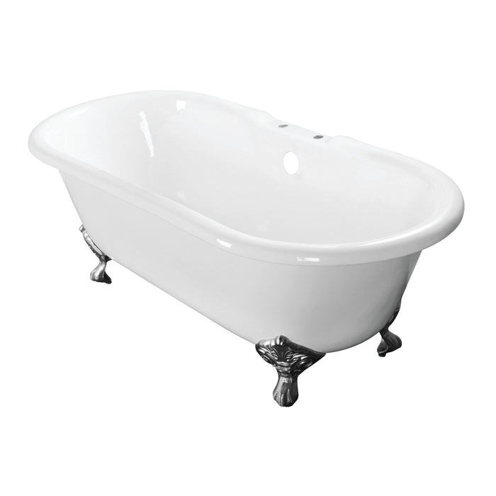 Aqua Eden VCT7D603017NB1 60-Inch Cast Iron Double Ended Clawfoot Tub with 7-Inch Faucet Drillings, White/Polished Chrome