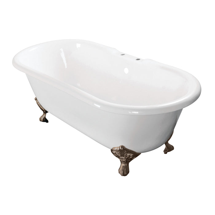 Aqua Eden VCT7D603017NB8 60-Inch Cast Iron Double Ended Clawfoot Tub with 7-Inch Faucet Drillings, White/Brushed Nickel