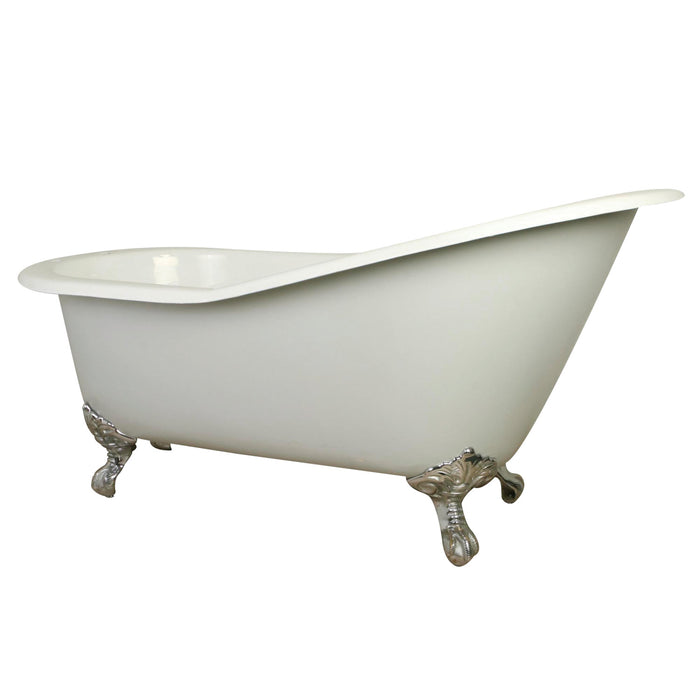 Aqua Eden VCT7D653129B1 61-Inch Cast Iron Single Slipper Clawfoot Tub with 7-Inch Faucet Drillings, White/Polished Chrome