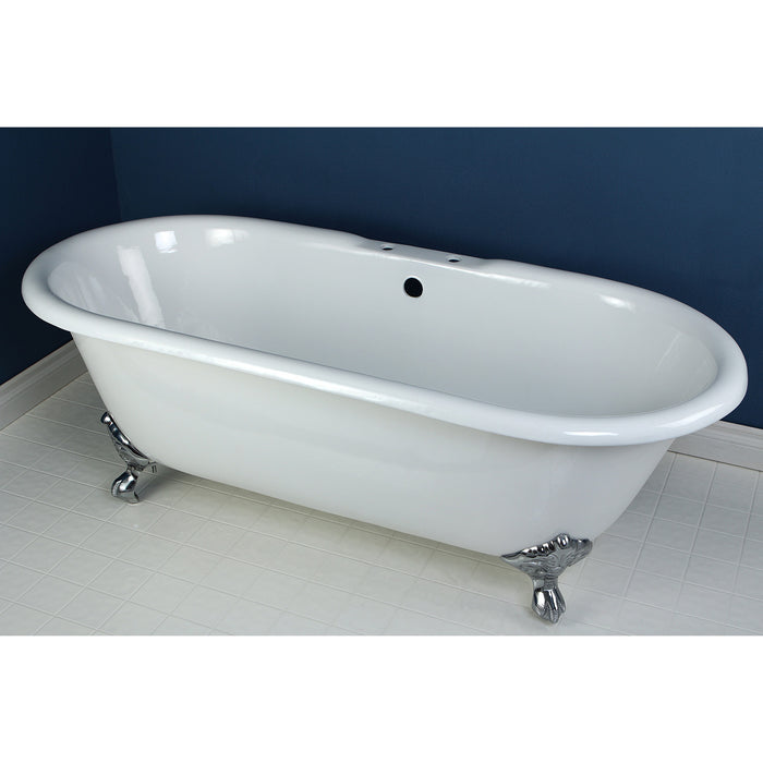 Aqua Eden VCT7D663013NB1 66-Inch Cast Iron Double Ended Clawfoot Tub with 7-Inch Faucet Drillings, White/Polished Chrome