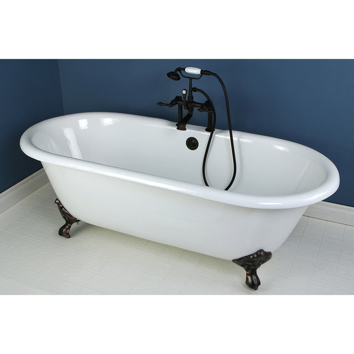 Aqua Eden VCT7D663013NB5 66-Inch Cast Iron Double Ended Clawfoot Tub with 7-Inch Faucet Drillings, White/Oil Rubbed Bronze