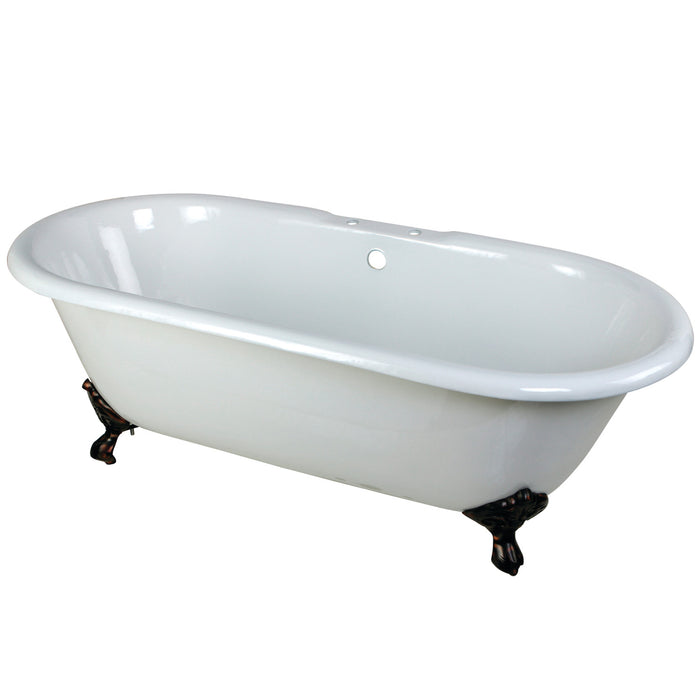 Aqua Eden VCT7D663013NB5 66-Inch Cast Iron Double Ended Clawfoot Tub with 7-Inch Faucet Drillings, White/Oil Rubbed Bronze