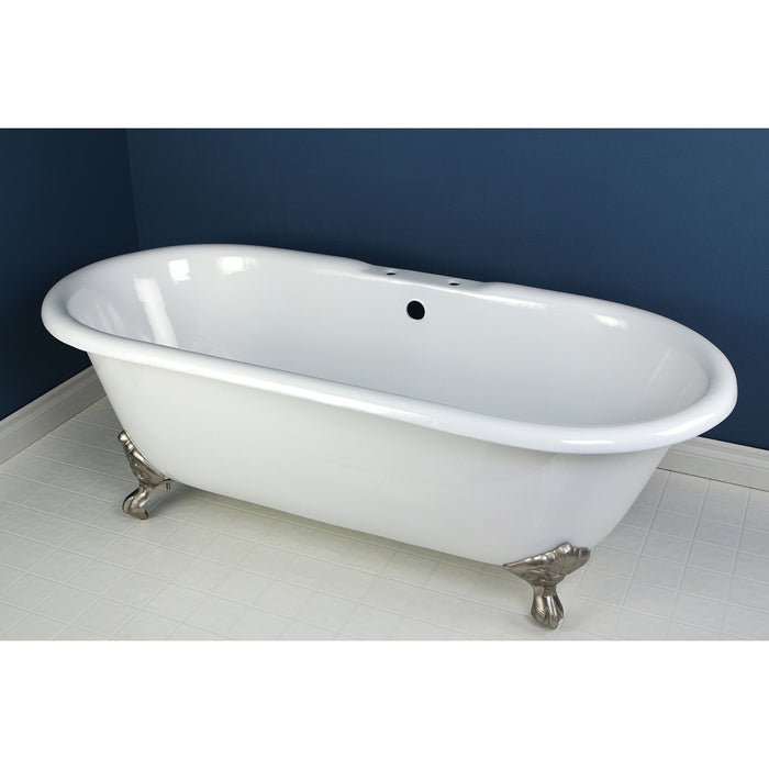 Aqua Eden VCT7D663013NB8 66-Inch Cast Iron Double Ended Clawfoot Tub with 7-Inch Faucet Drillings, White/Brushed Nickel