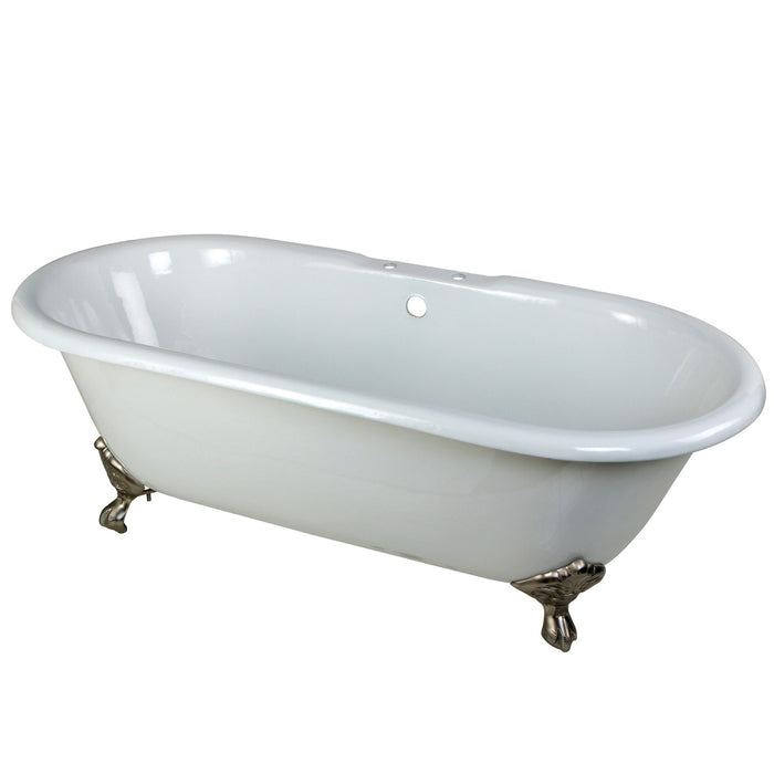 Aqua Eden VCT7D663013NB8 66-Inch Cast Iron Double Ended Clawfoot Tub with 7-Inch Faucet Drillings, White/Brushed Nickel