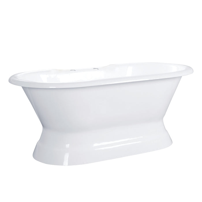 Aqua Eden VCT7D663024 66-Inch Cast Iron Double Ended Pedestal Tub with 7-Inch Faucet Drillings, White