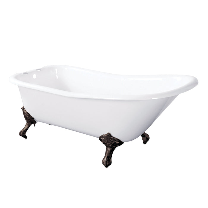Aqua Eden VCT7D6630NF5 67-Inch Cast Iron Single Slipper Clawfoot Tub with 7-Inch Faucet Drillings, White/Oil Rubbed Bronze