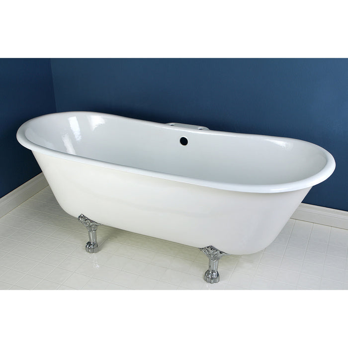 Aqua Eden VCT7D6728NH1 67-Inch Cast Iron Double Slipper Clawfoot Tub with 7-Inch Faucet Drillings, White/Polished Chrome