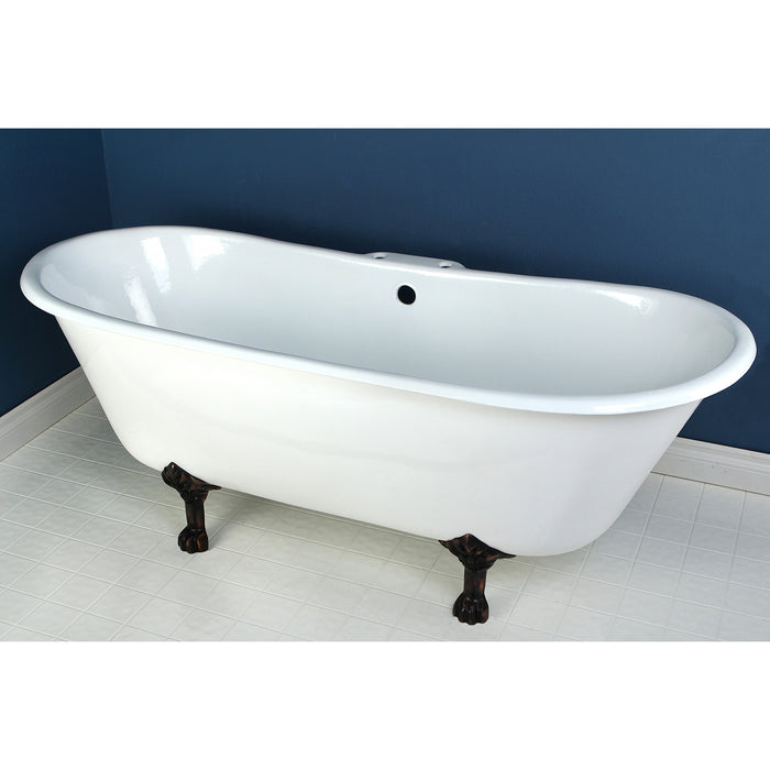 Aqua Eden VCT7D6728NH5 67-Inch Cast Iron Double Slipper Clawfoot Tub with 7-Inch Faucet Drillings, White/Oil Rubbed Bronze