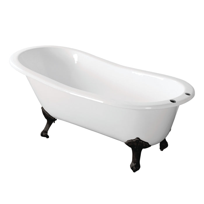 Aqua Eden VCT7D673122ZB0 67-Inch Cast Iron Single Slipper Clawfoot Tub with 7-Inch Faucet Drillings, White/Matte Black