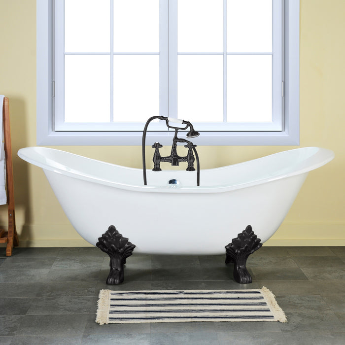 Aqua Eden VCT7D7231NC0 72-Inch Cast Iron Double Slipper Clawfoot Tub with 7-Inch Faucet Drillings, White/Matte Black