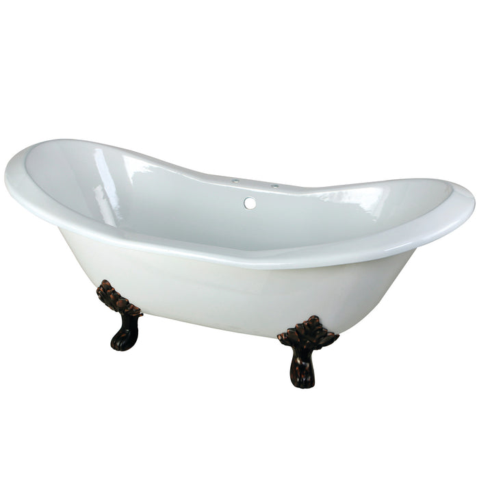 Aqua Eden VCT7D7231NC5 72-Inch Cast Iron Double Slipper Clawfoot Tub with 7-Inch Faucet Drillings, White/Oil Rubbed Bronze