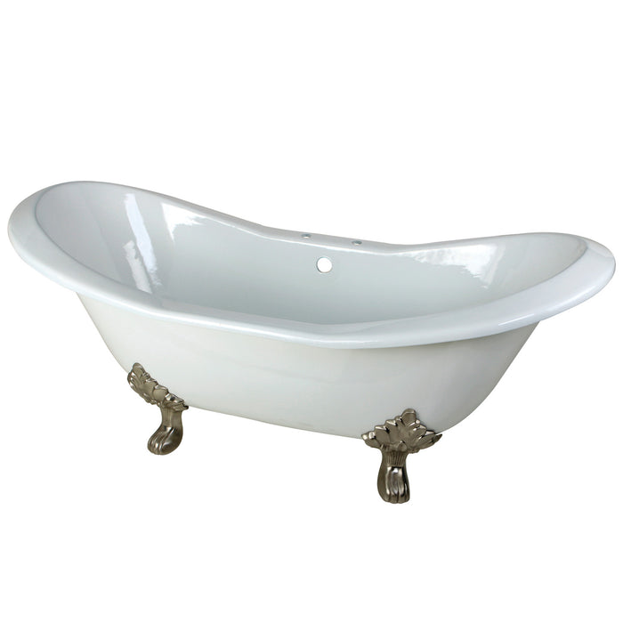 Aqua Eden VCT7D7231NC8 72-Inch Cast Iron Double Slipper Clawfoot Tub with 7-Inch Faucet Drillings, White/Brushed Nickel