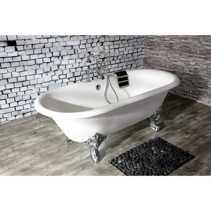 Aqua Eden VCT7DE7232NL1 72-Inch Cast Iron Double Ended Clawfoot Tub with 7-Inch Faucet Drillings, White/Polished Chrome