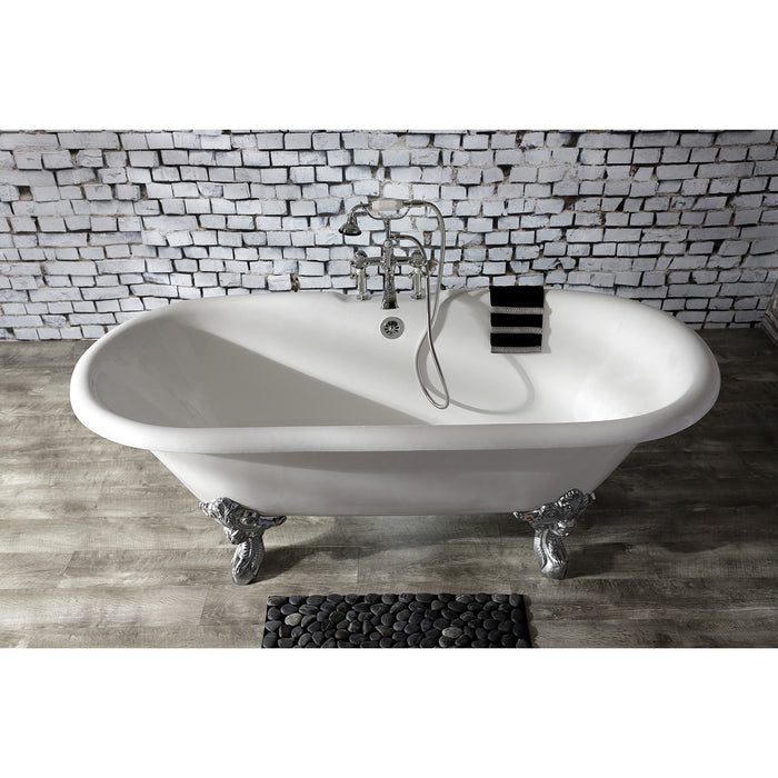 Aqua Eden VCT7DE7232NL1 72-Inch Cast Iron Double Ended Clawfoot Tub with 7-Inch Faucet Drillings, White/Polished Chrome