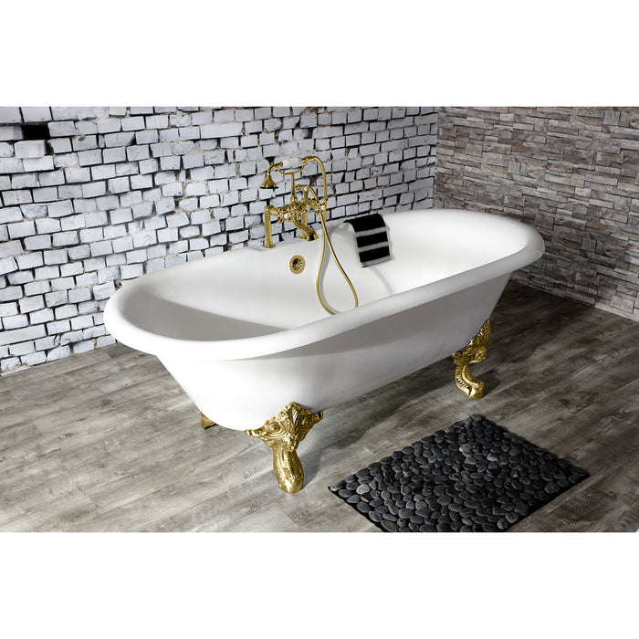 Aqua Eden VCT7DE7232NL2 72-Inch Cast Iron Double Ended Clawfoot Tub with 7-Inch Faucet Drillings, White/Polished Brass