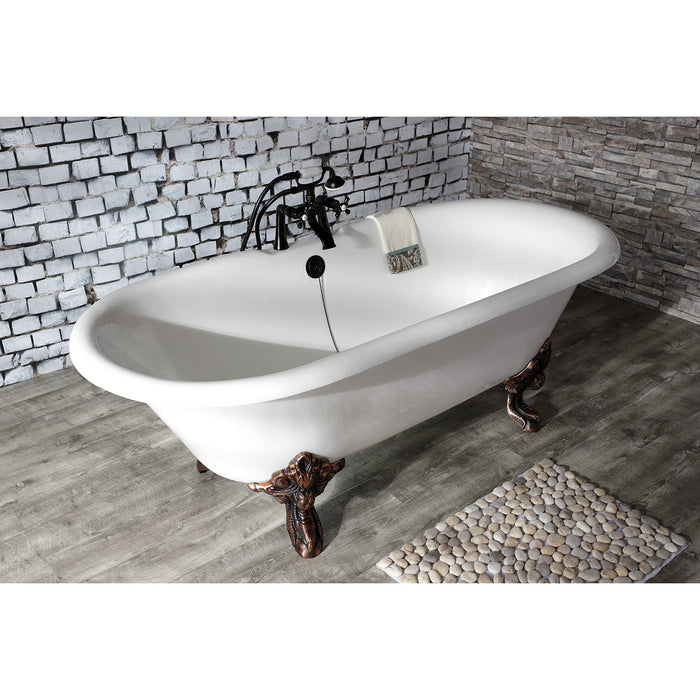 Aqua Eden VCT7DE7232NL5 72-Inch Cast Iron Double Ended Clawfoot Tub with 7-Inch Faucet Drillings, White/Oil Rubbed Bronze