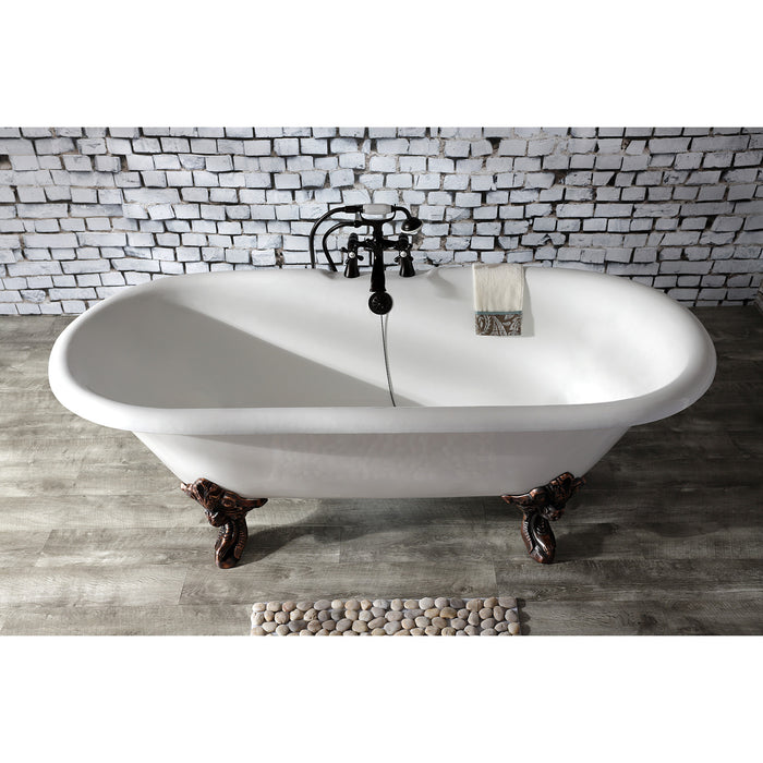 Aqua Eden VCT7DE7232NL5 72-Inch Cast Iron Double Ended Clawfoot Tub with 7-Inch Faucet Drillings, White/Oil Rubbed Bronze
