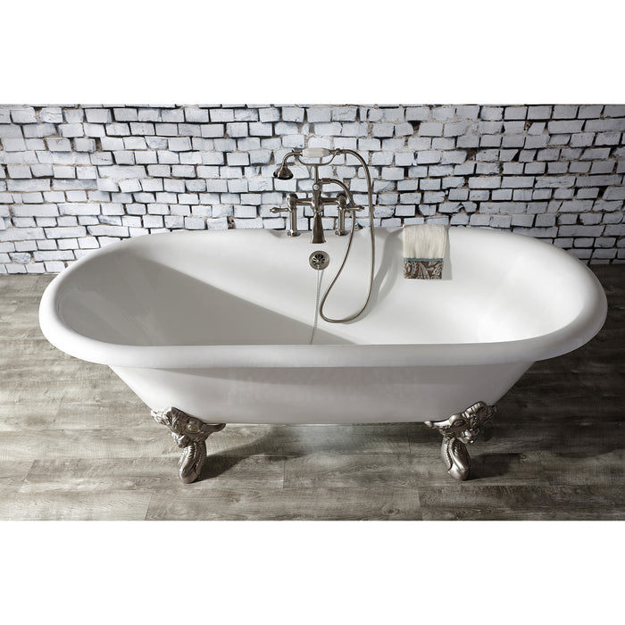 Aqua Eden VCT7DE7232NL8 72-Inch Cast Iron Double Ended Clawfoot Tub with 7-Inch Faucet Drillings, White/Brushed Nickel