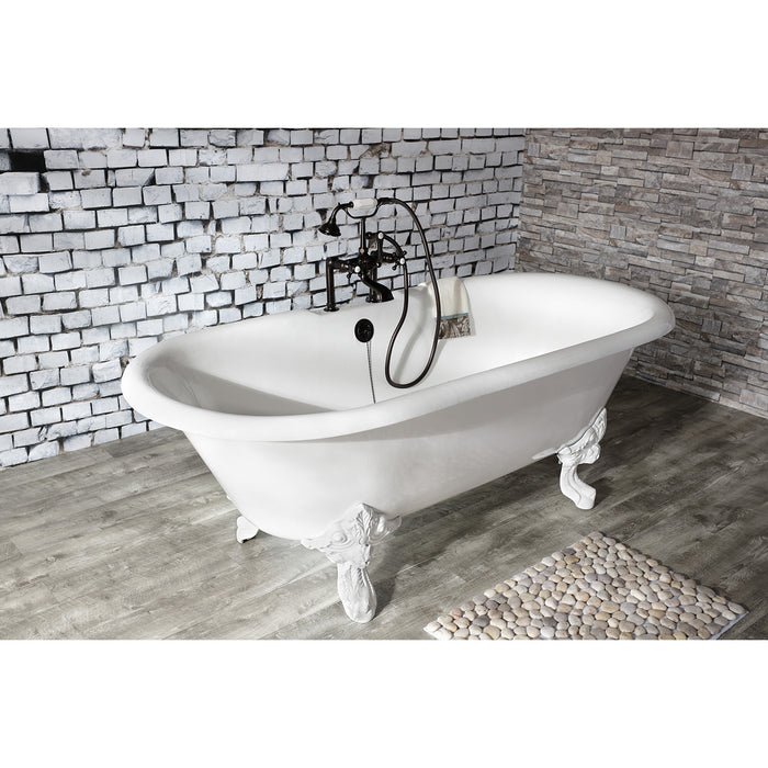 Aqua Eden VCT7DE7232NLW 72-Inch Cast Iron Double Ended Clawfoot Tub with 7-Inch Faucet Drillings, White