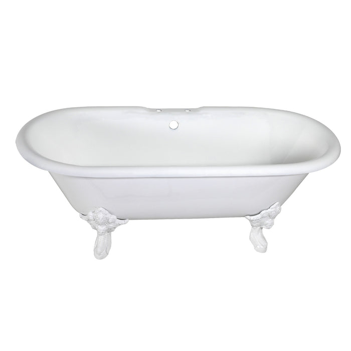 Aqua Eden VCT7DE7232NLW 72-Inch Cast Iron Double Ended Clawfoot Tub with 7-Inch Faucet Drillings, White