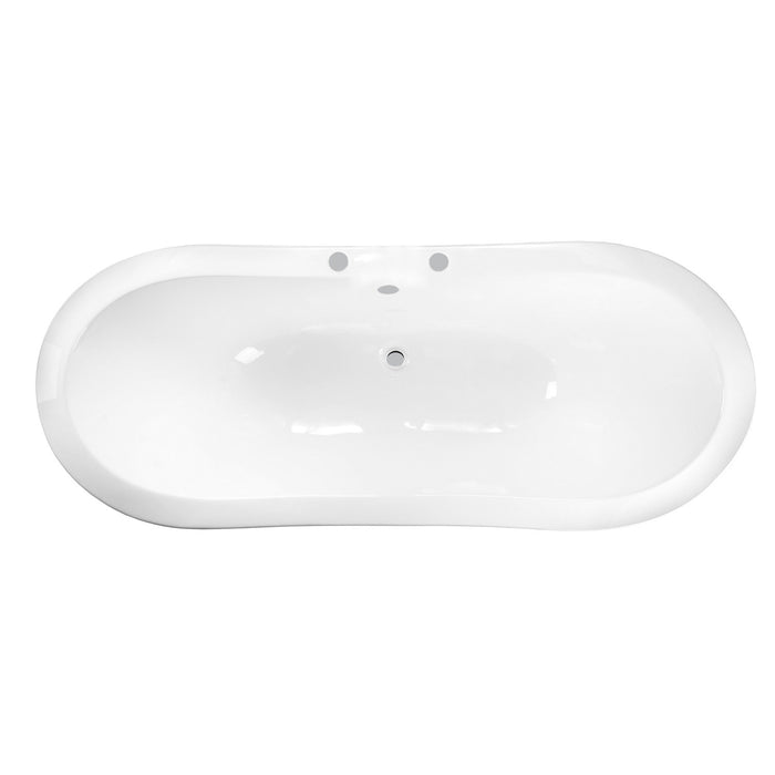 Aqua Eden VCT7DS6130NC1 61-Inch Cast Iron Double Slipper Clawfoot Tub with 7-Inch Faucet Drillings, White/Polished Chrome
