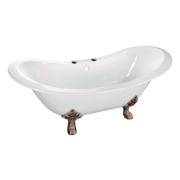 Aqua Eden VCT7DS6130NC8 61-Inch Cast Iron Double Slipper Clawfoot Tub with 7-Inch Faucet Drillings, White/Brushed Nickel