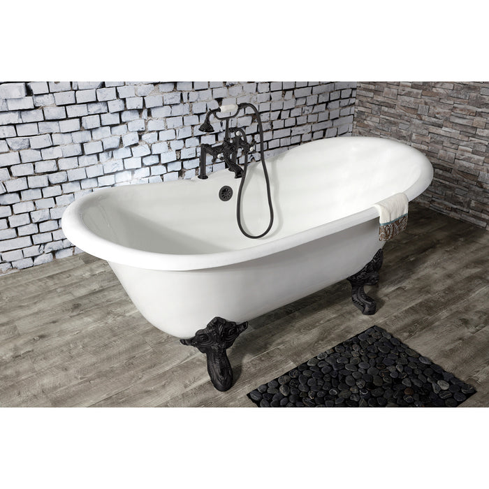 Aqua Eden VCT7DS6731NL0 67-Inch Cast Iron Double Slipper Clawfoot Tub with 7-Inch Faucet Drillings, White/Matte Black