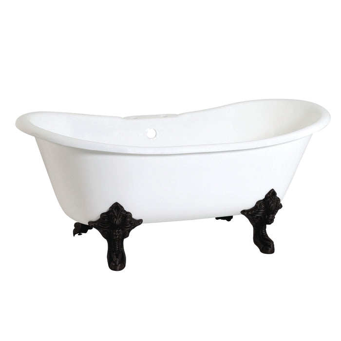 Aqua Eden VCT7DS6731NL0 67-Inch Cast Iron Double Slipper Clawfoot Tub with 7-Inch Faucet Drillings, White/Matte Black