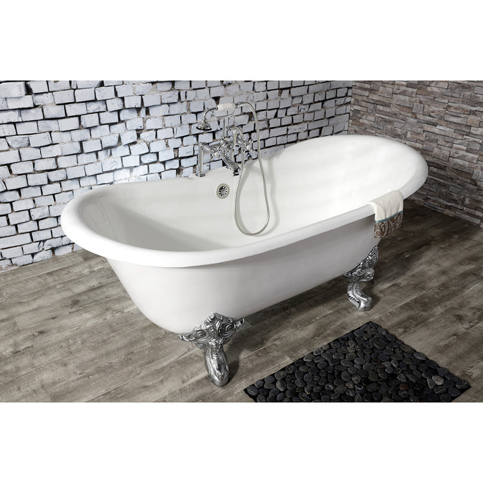 Aqua Eden VCT7DS6731NL1 67-Inch Cast Iron Double Slipper Clawfoot Tub with 7-Inch Faucet Drillings, White/Polished Chrome