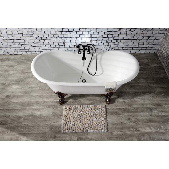 Aqua Eden VCT7DS6731NL5 67-Inch Cast Iron Double Slipper Clawfoot Tub with 7-Inch Faucet Drillings, White/Oil Rubbed Bronze