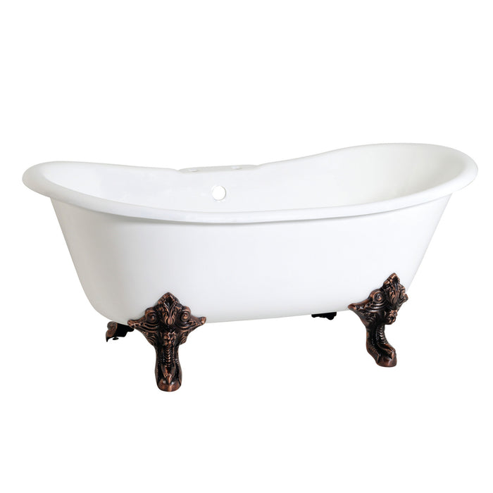 Aqua Eden VCT7DS6731NL5 67-Inch Cast Iron Double Slipper Clawfoot Tub with 7-Inch Faucet Drillings, White/Oil Rubbed Bronze