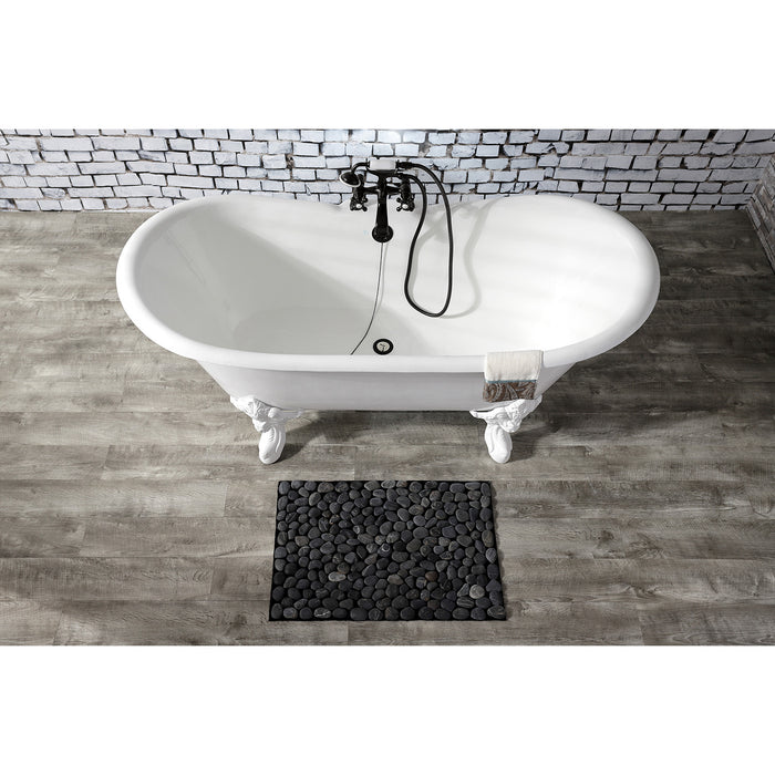 Aqua Eden VCT7DS6731NLW 67-Inch Cast Iron Double Slipper Clawfoot Tub with  7-Inch Faucet Drillings, White