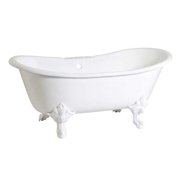 Aqua Eden VCT7DS6731NLW 67-Inch Cast Iron Double Slipper Clawfoot Tub with 7-Inch Faucet Drillings, White