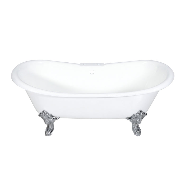 Aqua Eden VCT7DS7231NL1 72-Inch Cast Iron Double Slipper Clawfoot Tub with 7-Inch Faucet Drillings, White/Polished Chrome